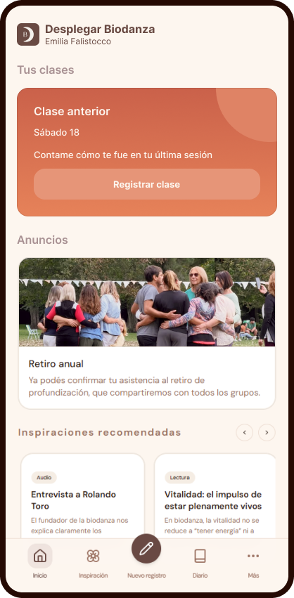 App de Biodanza — registro de clases y diario emocional